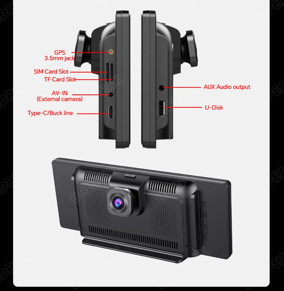 OBDPEAK K50 10.26'' Dashboard 4G+64G Android 13 AI Screen Dash Cam GPS Navigation Carplay Android AUTO Dual Lens Video Recorder