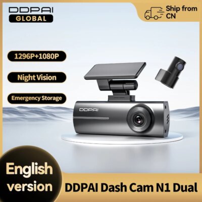 DDPAI Dash Cam  N1 Dual Front & Rear Recording NightVIS 1296P Dash Cam Recorder Car DVR   App Control