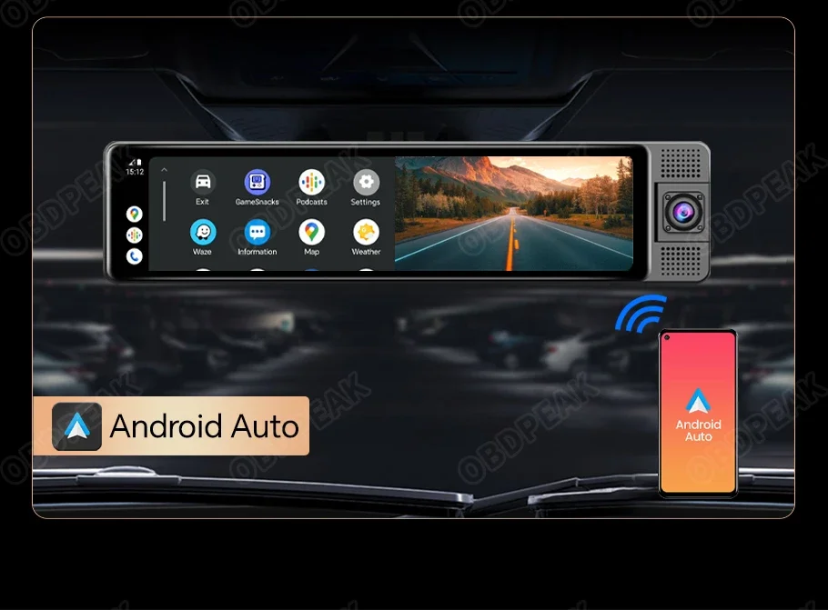 2.5K 11.26 Inch 3 Channel Dash Cam GPS with Wireless Apple Carplay & Android Auto Voice Control Backup Camera IR Night Vision