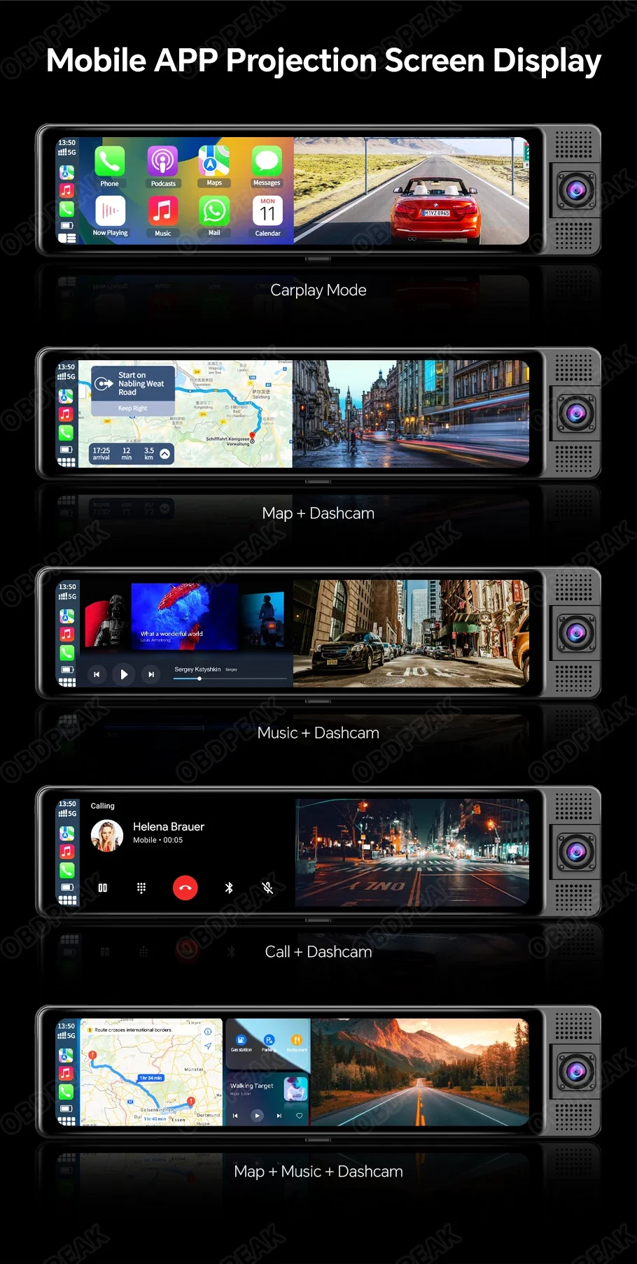 2.5K 11.26 Inch 3 Channel Dash Cam GPS with Wireless Apple Carplay & Android Auto Voice Control Backup Camera IR Night Vision