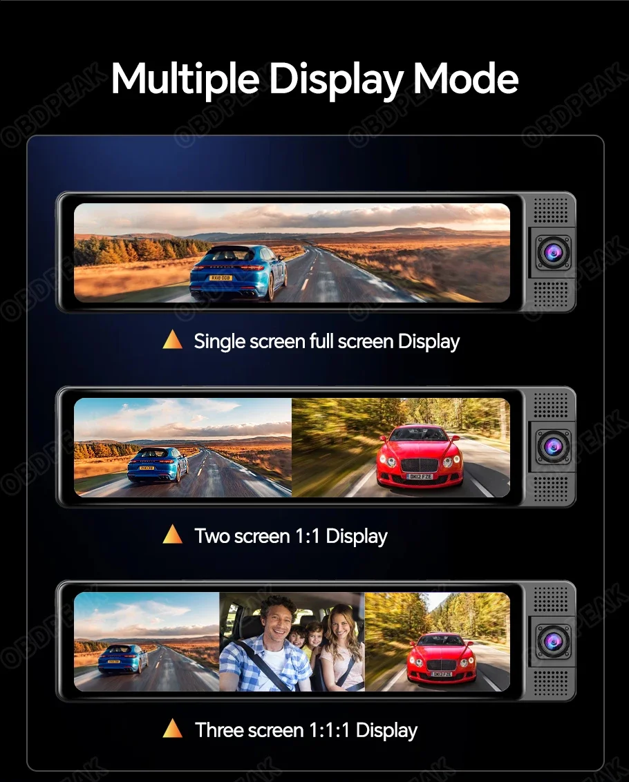 2.5K 11.26 Inch 3 Channel Dash Cam GPS with Wireless Apple Carplay & Android Auto Voice Control Backup Camera IR Night Vision