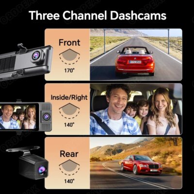 2.5K 11.26 Inch 3 Channel Dash Cam GPS with Wireless Apple Carplay & Android Auto Voice Control Backup Camera IR Night Vision - Image 2