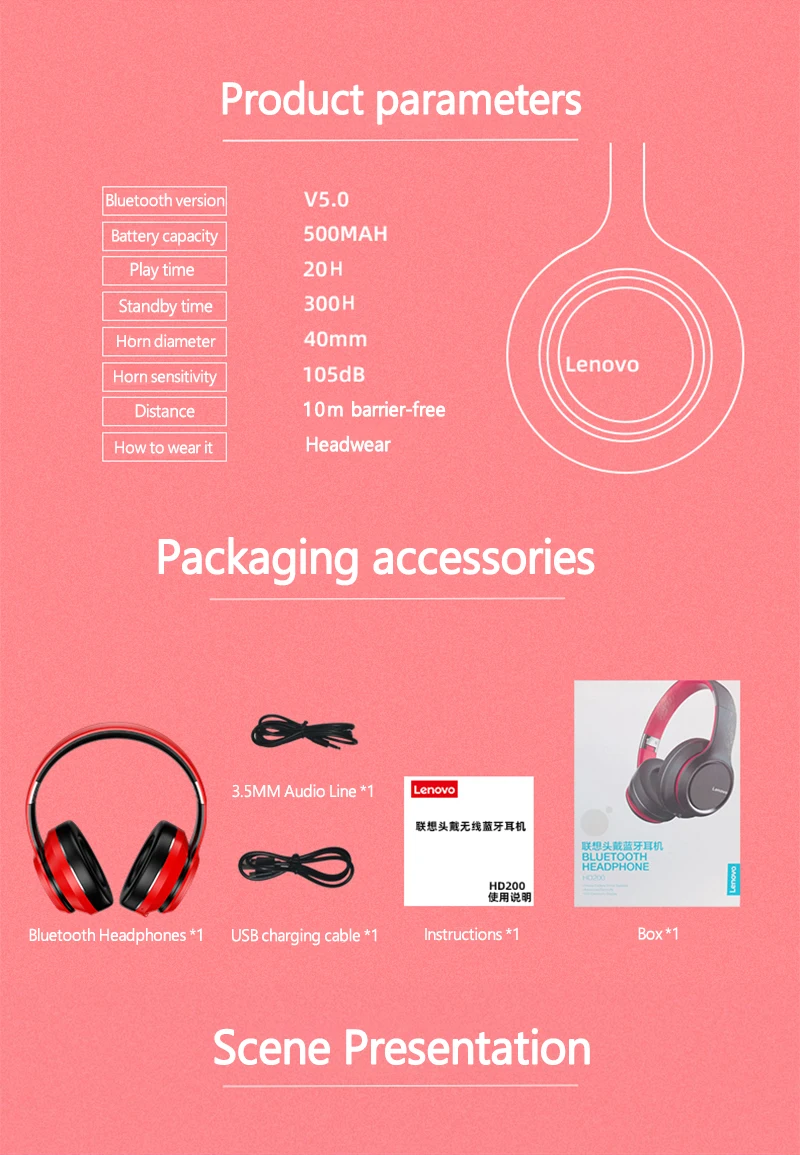 Lenovo HD200 Bluetooth Earphones Over-ear Foldable Computer Wireless Headphones Noise Cancellation HIFI Stereo Gaming Headset Lenovo HD200 Bluetooth Earphones Over-ear Foldable Computer Wireless Headphones Noise Cancellation HIFI Stereo Gaming Headset