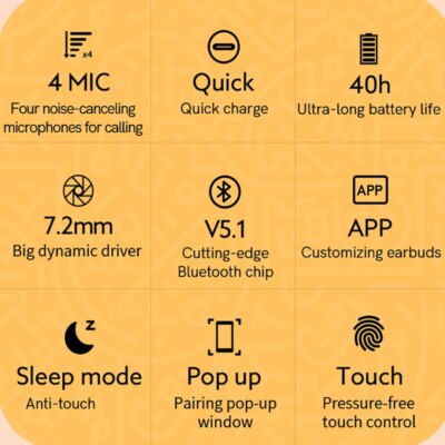QCY T13 Bluetooth Headphone V5.1 Wireless TWS Earphone Touch Control Earbuds 4 Microphones ENC HD Call Headset Customizing APP - Image 3