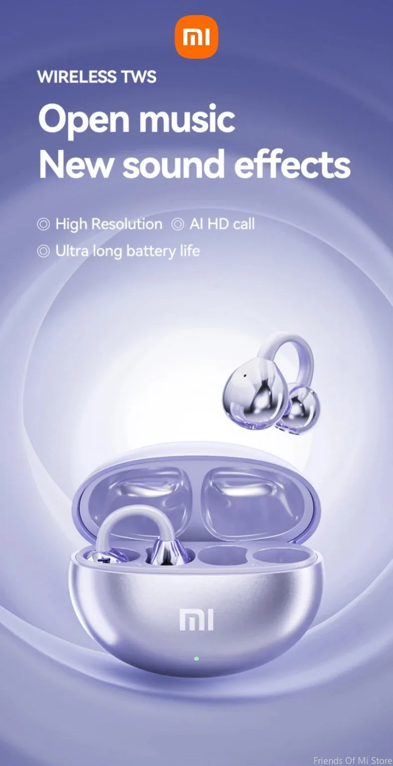 Xiaomi Open Ear Clip Earbuds ENC Wireless Bluetooth5.4 Headphone Noise Cancelling Earphone With Mic For Android iOS Xiaomi Open Ear Clip Earbuds ENC Wireless Bluetooth5.4 Headphone Noise Cancelling Earphone With Mic For Android iOS