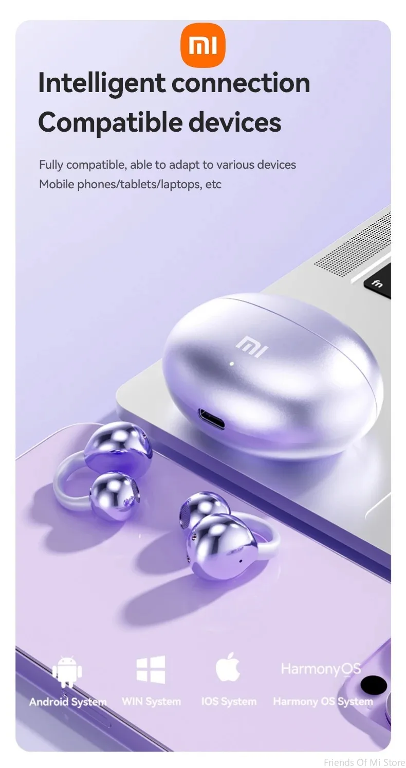 Xiaomi Open Ear Clip Earbuds ENC Wireless Bluetooth5.4 Headphone Noise Cancelling Earphone With Mic For Android iOS Xiaomi Open Ear Clip Earbuds ENC Wireless Bluetooth5.4 Headphone Noise Cancelling Earphone With Mic For Android iOS