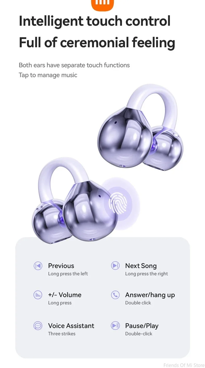 Xiaomi Open Ear Clip Earbuds ENC Wireless Bluetooth5.4 Headphone Noise Cancelling Earphone With Mic For Android iOS Xiaomi Open Ear Clip Earbuds ENC Wireless Bluetooth5.4 Headphone Noise Cancelling Earphone With Mic For Android iOS