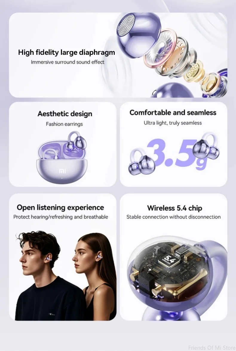 Xiaomi Open Ear Clip Earbuds ENC Wireless Bluetooth5.4 Headphone Noise Cancelling Earphone With Mic For Android iOS Xiaomi Open Ear Clip Earbuds ENC Wireless Bluetooth5.4 Headphone Noise Cancelling Earphone With Mic For Android iOS