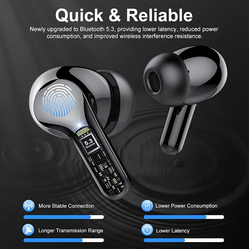 Wireless Earbuds BT5.3 Headphones HiFi Stereo EarBuds with ENC Noise Cancelling Mic 48H LED Display IP7 Waterproof Earphones Wireless Earbuds BT5.3 Headphones HiFi Stereo EarBuds with ENC Noise Cancelling Mic 48H LED Display IP7 Waterproof Earphones