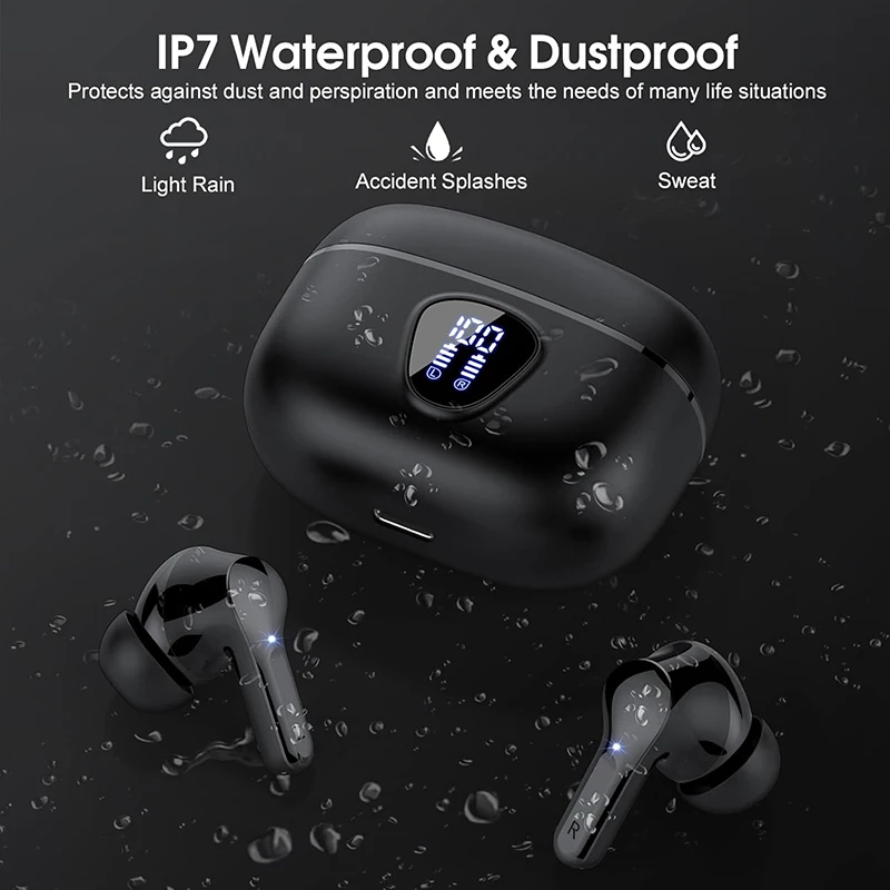 Wireless Earbuds BT5.3 Headphones HiFi Stereo EarBuds with ENC Noise Cancelling Mic 48H LED Display IP7 Waterproof Earphones Wireless Earbuds BT5.3 Headphones HiFi Stereo EarBuds with ENC Noise Cancelling Mic 48H LED Display IP7 Waterproof Earphones
