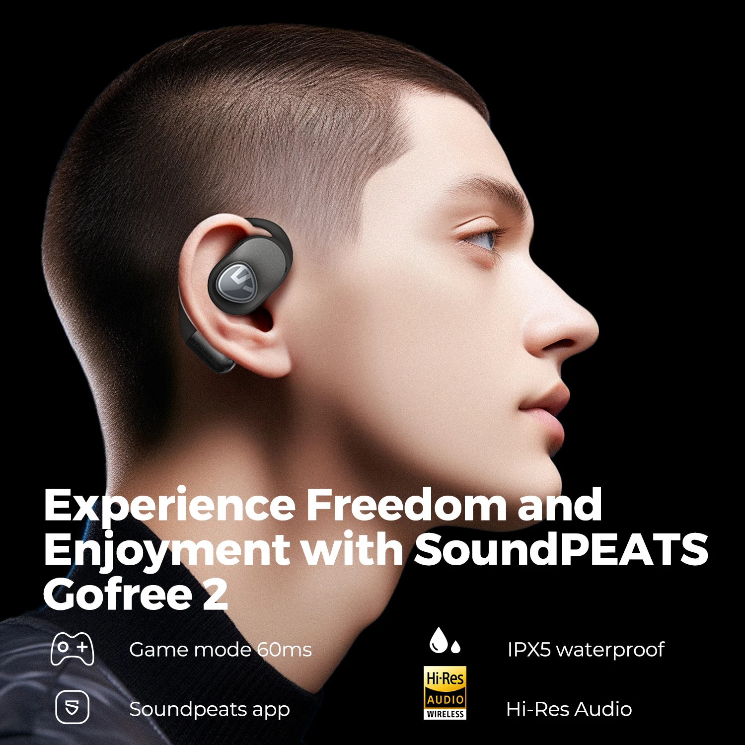 SoundPEATS GoFree2 Open-Ear Headphones with Stable Comfort & Hi-Res Sound, Bluetooth 5.3 Earbuds with Bass Boost & Total 35H