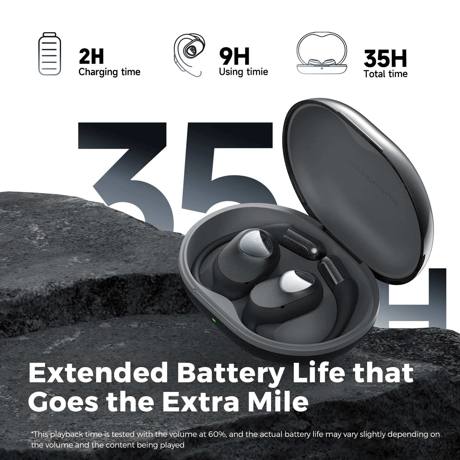 SoundPEATS GoFree2 Open-Ear Headphones with Stable Comfort & Hi-Res Sound, Bluetooth 5.3 Earbuds with Bass Boost & Total 35H