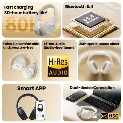 HAYLOU S30 Wireless Bluetooth 5.4 Headphones 43dB Adaptive Noise Cancelling Headsets 40mm Driver 80H Playtime Earphones - Image 2