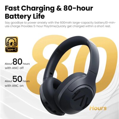 HAYLOU S30 Wireless Bluetooth 5.4 Headphones 43dB Adaptive Noise Cancelling Headsets 40mm Driver 80H Playtime Earphones - Image 3