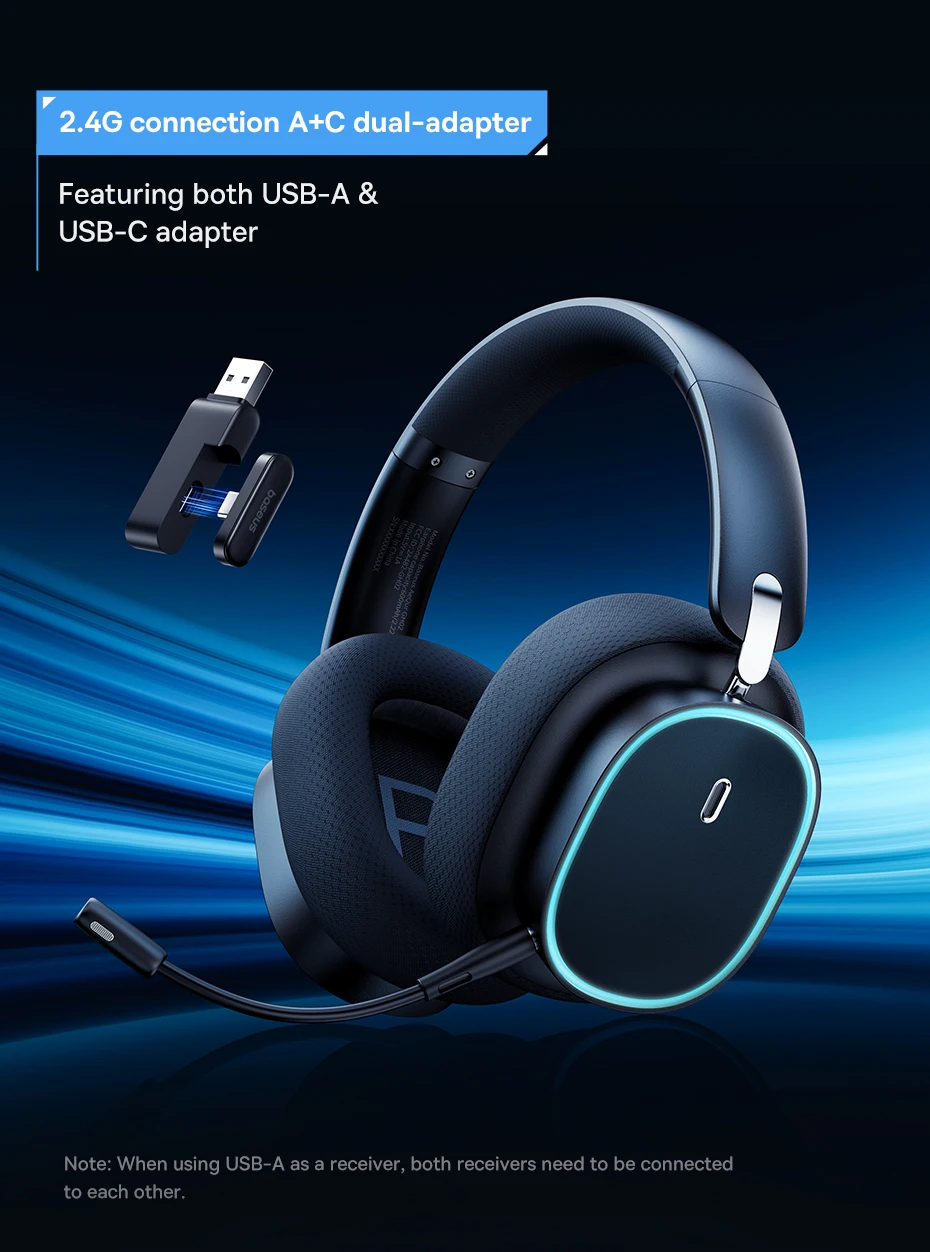 Baseus GH02 Gaming Wireless Headphone with Mic Over-Ear Headphones Bluetooth 5.3 40mm Driver 2.4G/Wireless/Cable RGB Headsets Baseus GH02 Gaming Wireless Headphone with Mic Over-Ear Headphones Bluetooth 5.3 40mm Driver 2.4G/Wireless/Cable RGB Headsets