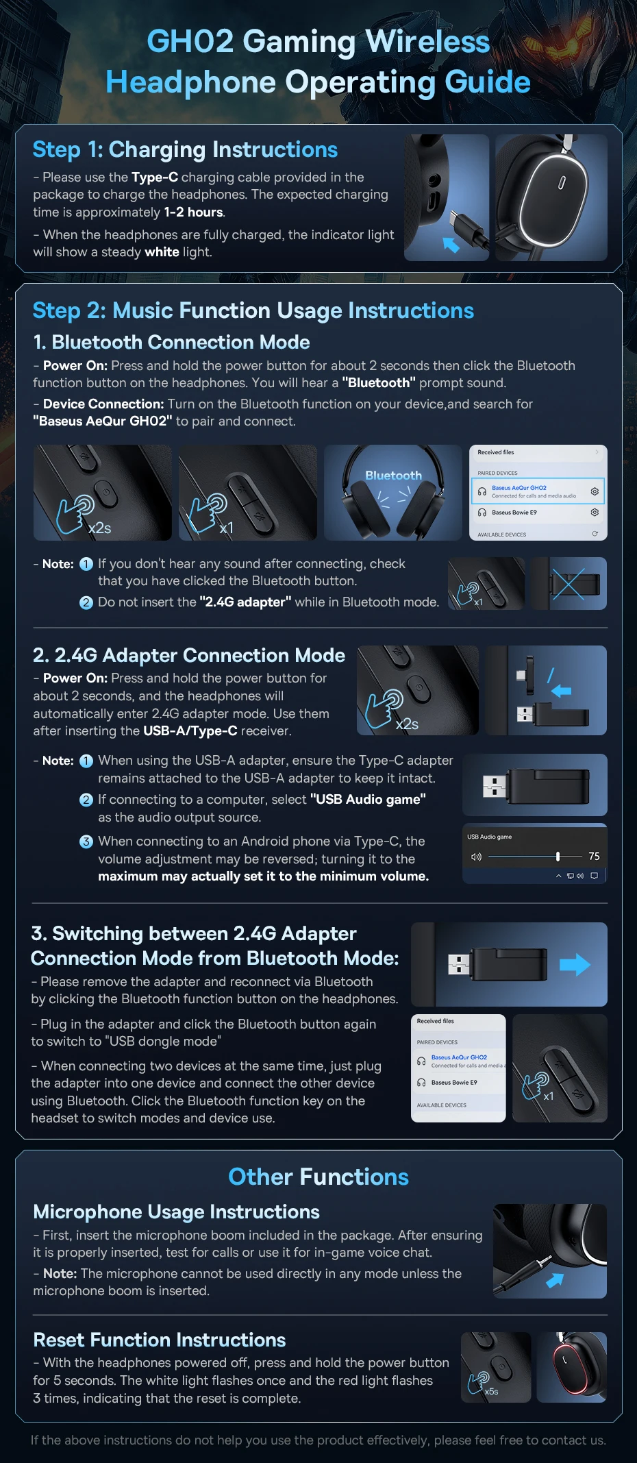Baseus GH02 Gaming Wireless Headphone with Mic Over-Ear Headphones Bluetooth 5.3 40mm Driver 2.4G/Wireless/Cable RGB Headsets Baseus GH02 Gaming Wireless Headphone with Mic Over-Ear Headphones Bluetooth 5.3 40mm Driver 2.4G/Wireless/Cable RGB Headsets