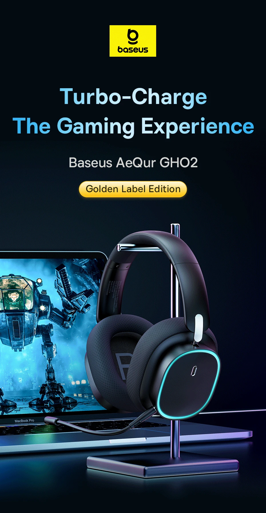 Baseus GH02 Gaming Wireless Headphone with Mic Over-Ear Headphones Bluetooth 5.3 40mm Driver 2.4G/Wireless/Cable RGB Headsets Baseus GH02 Gaming Wireless Headphone with Mic Over-Ear Headphones Bluetooth 5.3 40mm Driver 2.4G/Wireless/Cable RGB Headsets