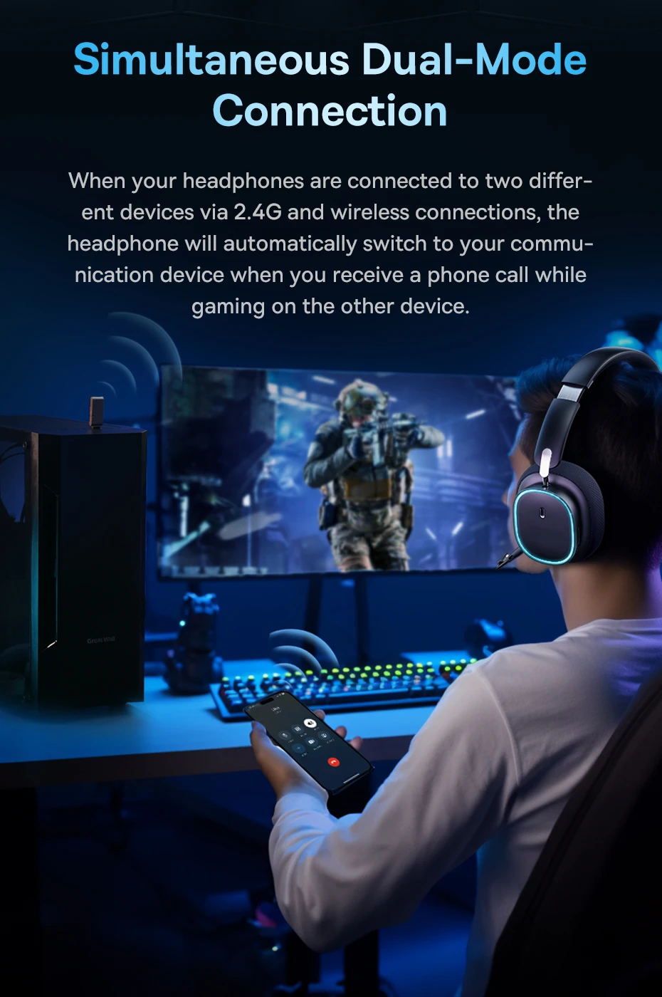 Baseus GH02 Gaming Wireless Headphone with Mic Over-Ear Headphones Bluetooth 5.3 40mm Driver 2.4G/Wireless/Cable RGB Headsets Baseus GH02 Gaming Wireless Headphone with Mic Over-Ear Headphones Bluetooth 5.3 40mm Driver 2.4G/Wireless/Cable RGB Headsets