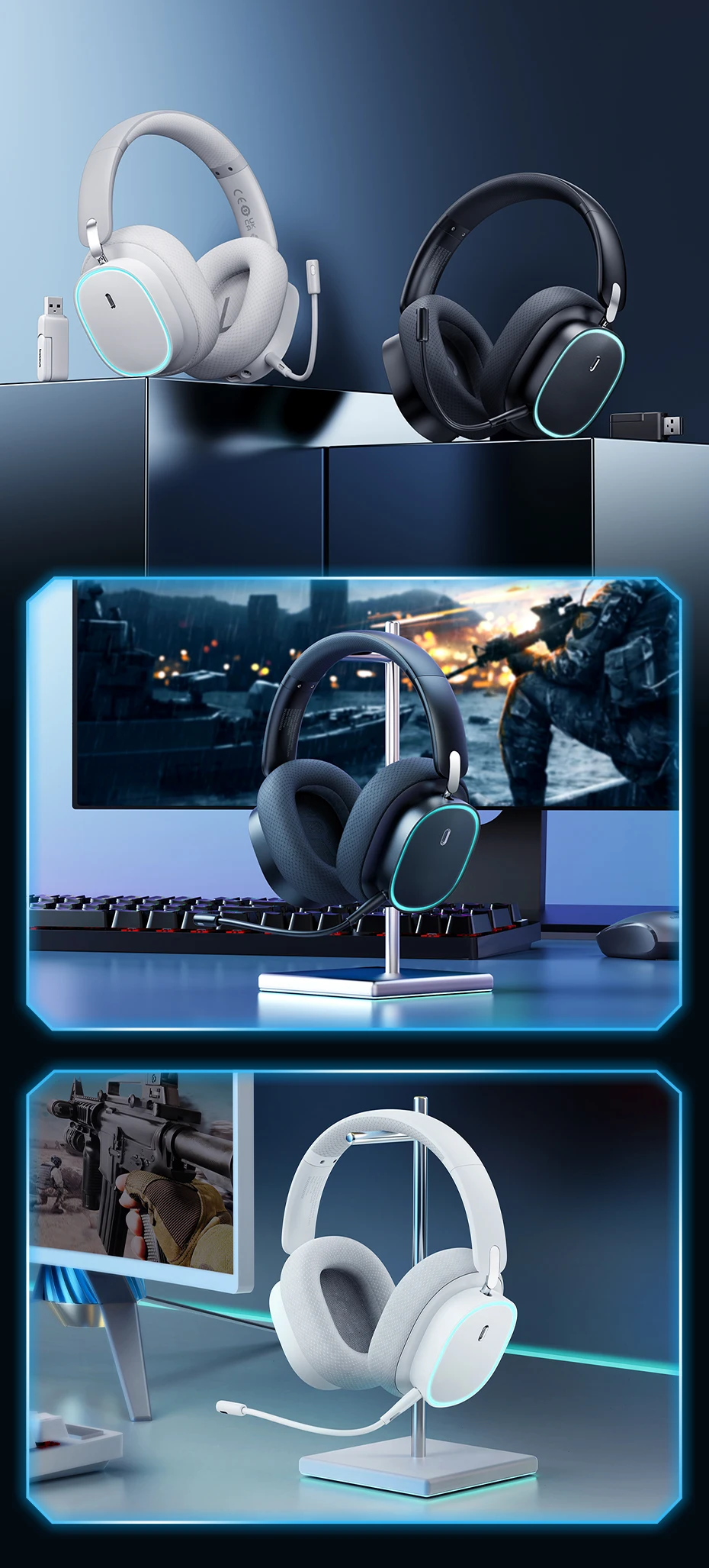 Baseus GH02 Gaming Wireless Headphone with Mic Over-Ear Headphones Bluetooth 5.3 40mm Driver 2.4G/Wireless/Cable RGB Headsets Baseus GH02 Gaming Wireless Headphone with Mic Over-Ear Headphones Bluetooth 5.3 40mm Driver 2.4G/Wireless/Cable RGB Headsets