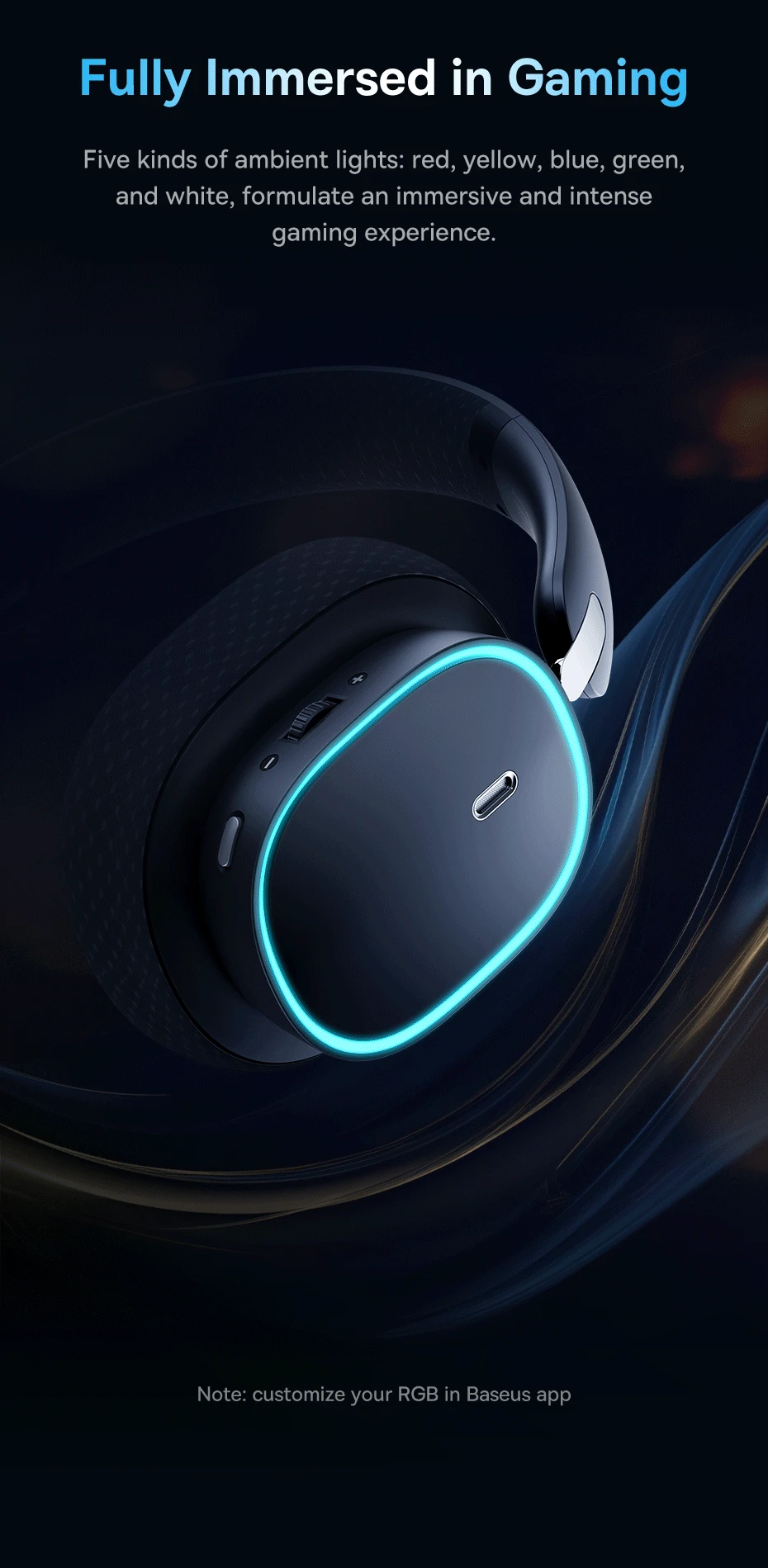 Baseus GH02 Gaming Wireless Headphone with Mic Over-Ear Headphones Bluetooth 5.3 40mm Driver 2.4G/Wireless/Cable RGB Headsets Baseus GH02 Gaming Wireless Headphone with Mic Over-Ear Headphones Bluetooth 5.3 40mm Driver 2.4G/Wireless/Cable RGB Headsets