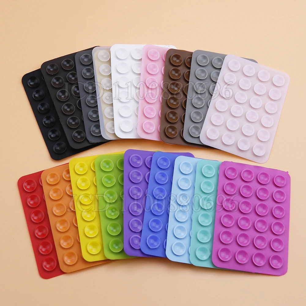 2PCS Double Side Silicone Pad For Mobile Phone Fixture Suction Cup Backed Adhesive Silicone Rubber Sucker Pad For Fixed Pad