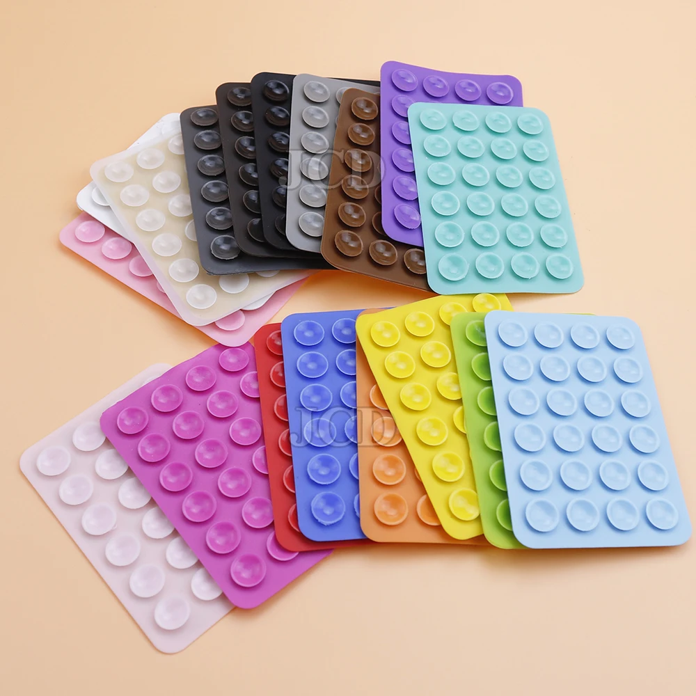 2PCS Double Side Silicone Pad For Mobile Phone Fixture Suction Cup Backed Adhesive Silicone Rubber Sucker Pad For Fixed Pad
