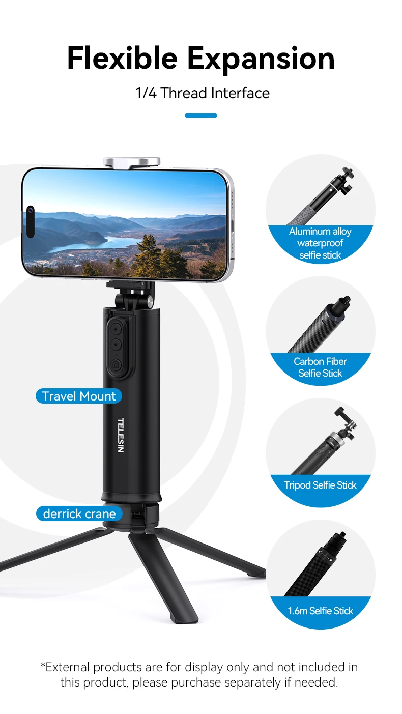 TELESIN Bracket Mount Phone Holder Selfie Stick with Remote Control for iPhone 16 15 14 13 Pro Android Mobile Phone Accessories
