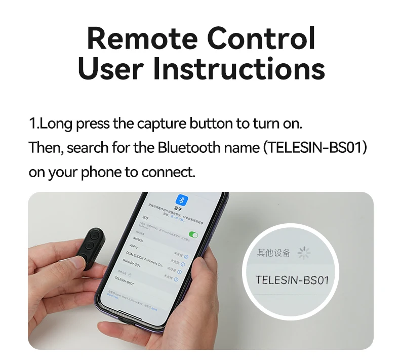 TELESIN Bracket Mount Phone Holder Selfie Stick with Remote Control for iPhone 16 15 14 13 Pro Android Mobile Phone Accessories