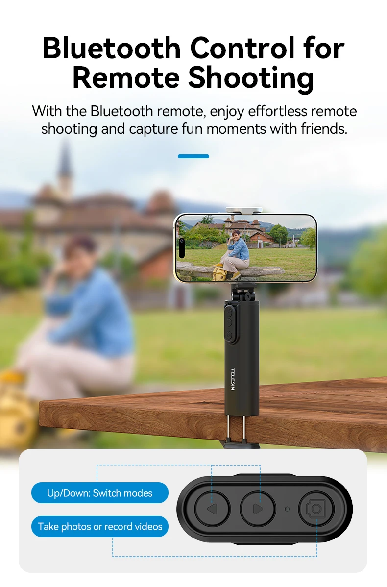 TELESIN Bracket Mount Phone Holder Selfie Stick with Remote Control for iPhone 16 15 14 13 Pro Android Mobile Phone Accessories