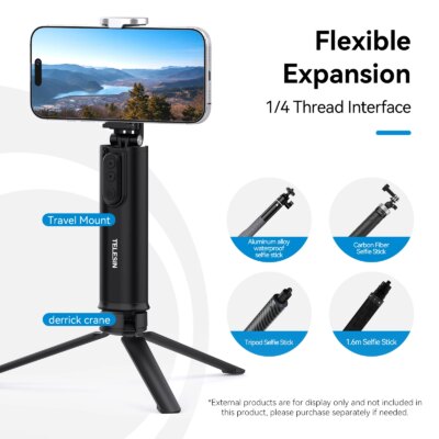 TELESIN Bracket Mount Phone Holder Selfie Stick with Remote Control for iPhone 16 15 14 13 Pro Android Mobile Phone Accessories - Image 5