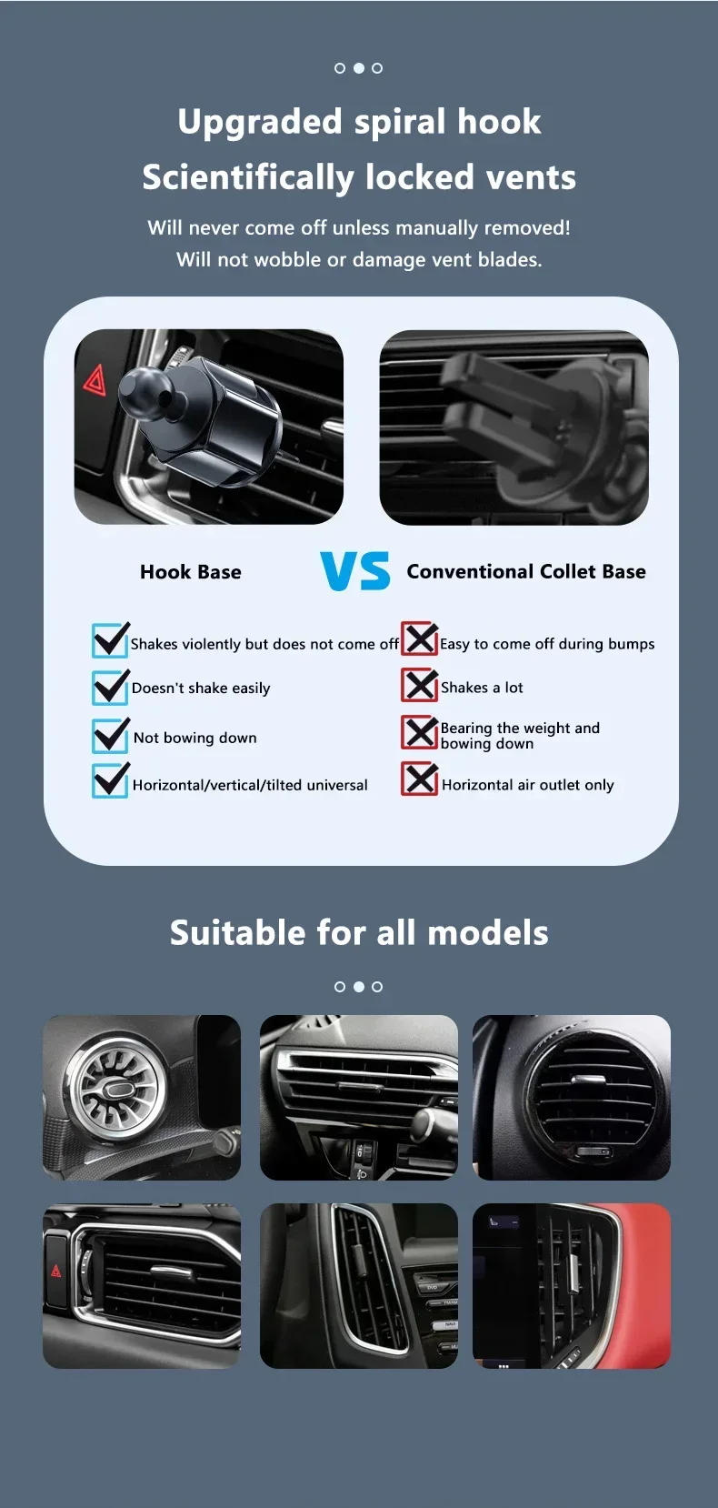 Car Phone Holder Air Vent Clip Mount Mobile Cell iPhone GPS Stand Cradle Suitable for 4.0-6.9 inch Cellphone Auto Accessories