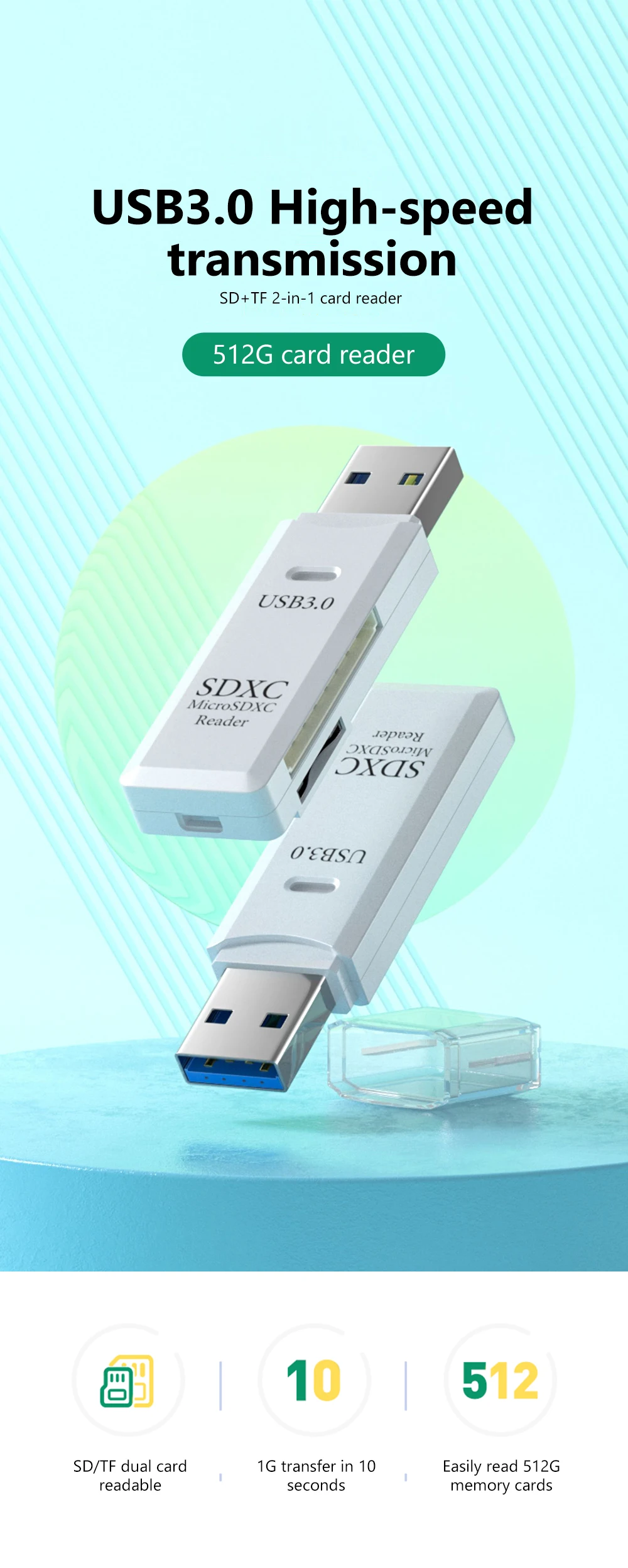 2 in 1 USB 3.0 Card Reader Micro TF sd card Reader usb adapter High Speed Cardreader TF Memory card For PC Laptop Accessories