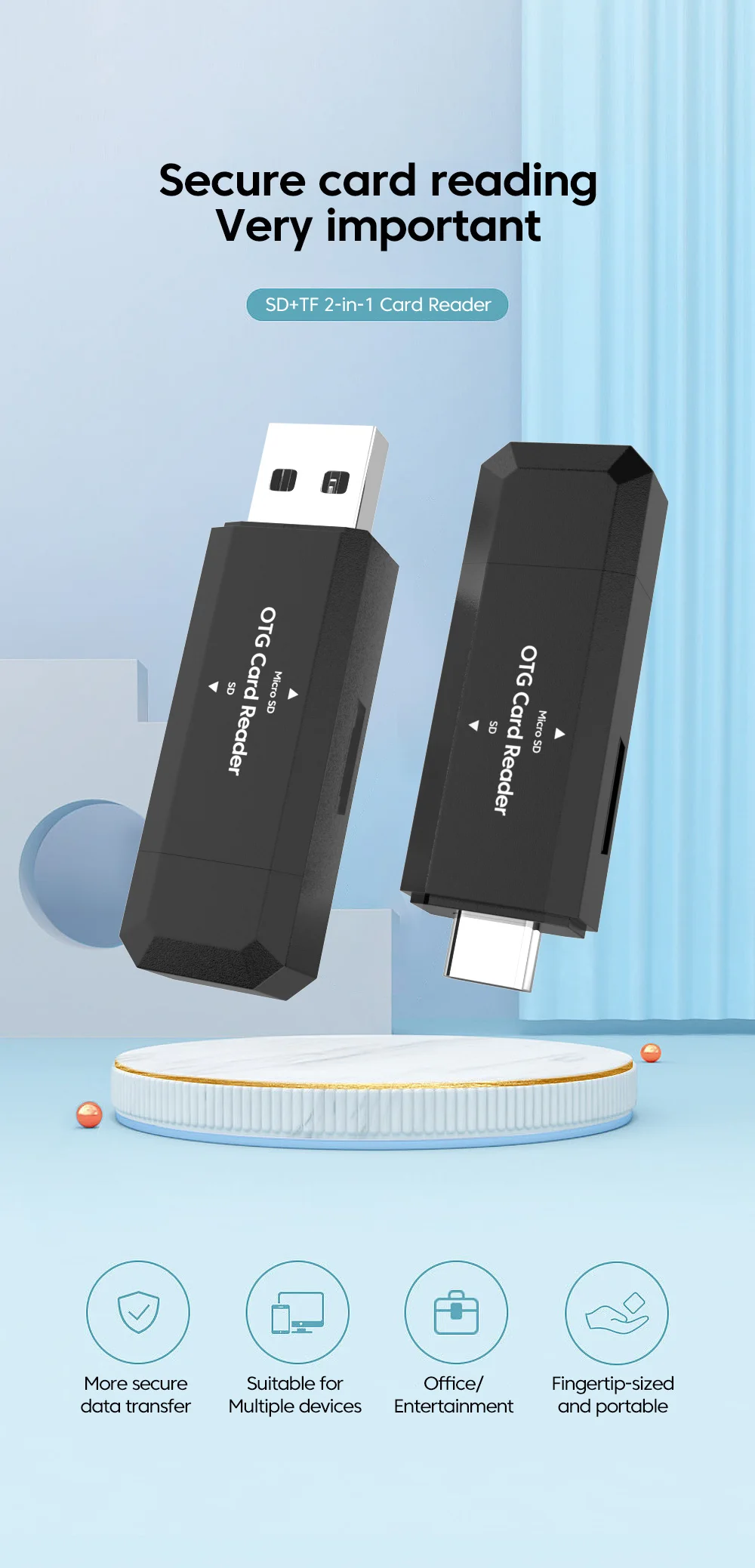 Type C SD TF Card Reader 2 in 1 USB 2.0 Card Reader for PC Laptop Accessories High Speed Smart Memory Cardreader SD Card Adapter