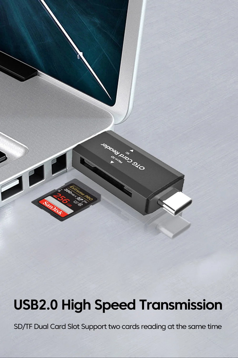Type C SD TF Card Reader 2 in 1 USB 2.0 Card Reader for PC Laptop Accessories High Speed Smart Memory Cardreader SD Card Adapter