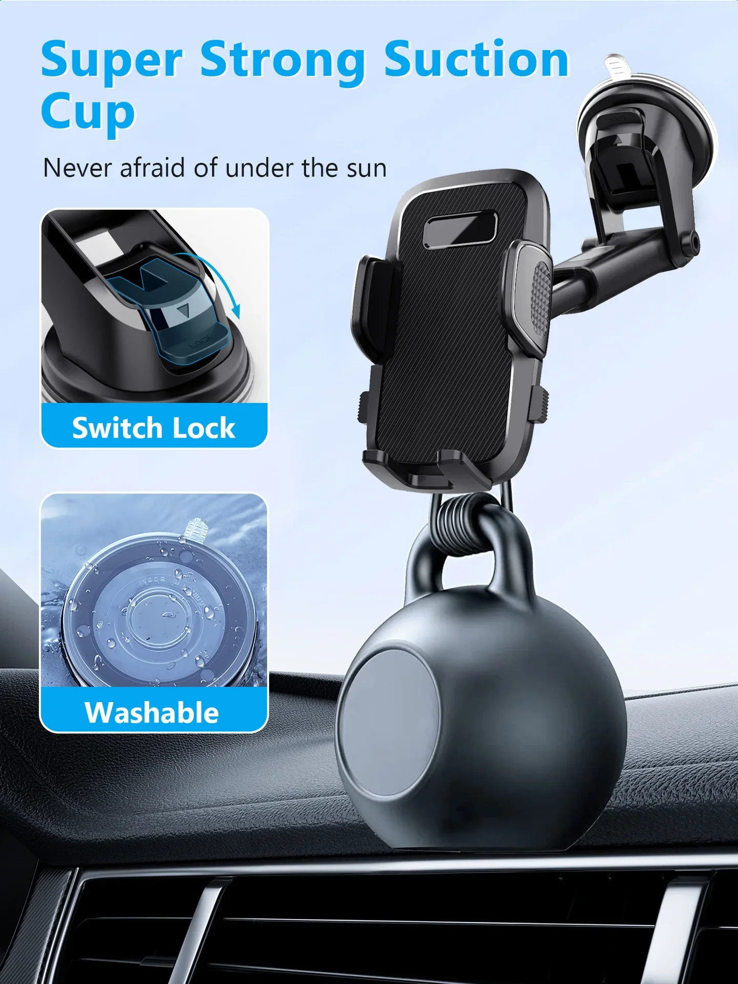 Car Phone Holder for Dashboard Windshield Cellphone Mount Clip Support Stand for 4.7-7