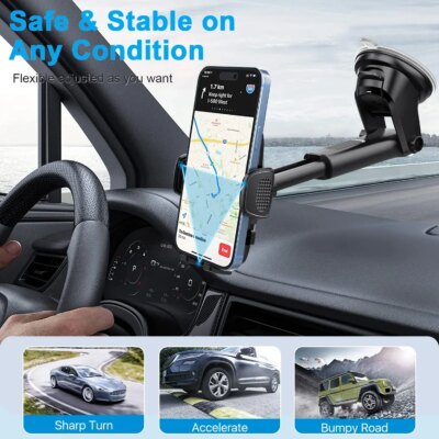 Car Phone Holder for Dashboard Windshield Cellphone Mount Clip Support Stand for 4.7-7" Cell Mobile iPhone Auto Accessories - Image 3
