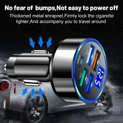 250W LED Car Charger 5 Ports Fast Charge PD QC3.0 USB C Car Phone Charger Type C Adapter in Car For iphone Samsung Huawei Xiaomi - Image 5