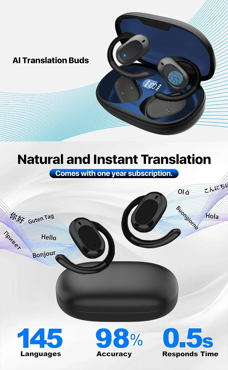 AI Language Translator Earbuds 3 in 1 Accents Translator Earphone Real Time 144 Languages Accents for Travel Business Hebrew AI Language Translator Earbuds 3 in 1 Accents Translator Earphone Real Time 144 Languages Accents for Travel Business Hebrew