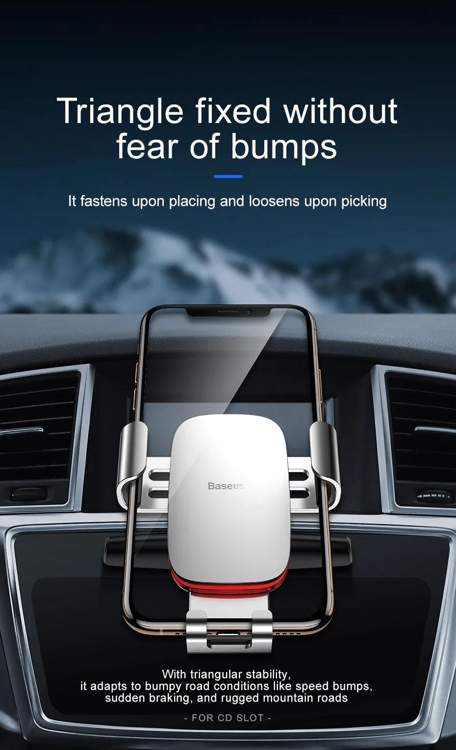 Baseus Gravity Car Phone Holder for Car CD Slot Mount Phone Holder Stand for iPhone 11 Pro Xs Max Metal Cell Mobile Phone Holder