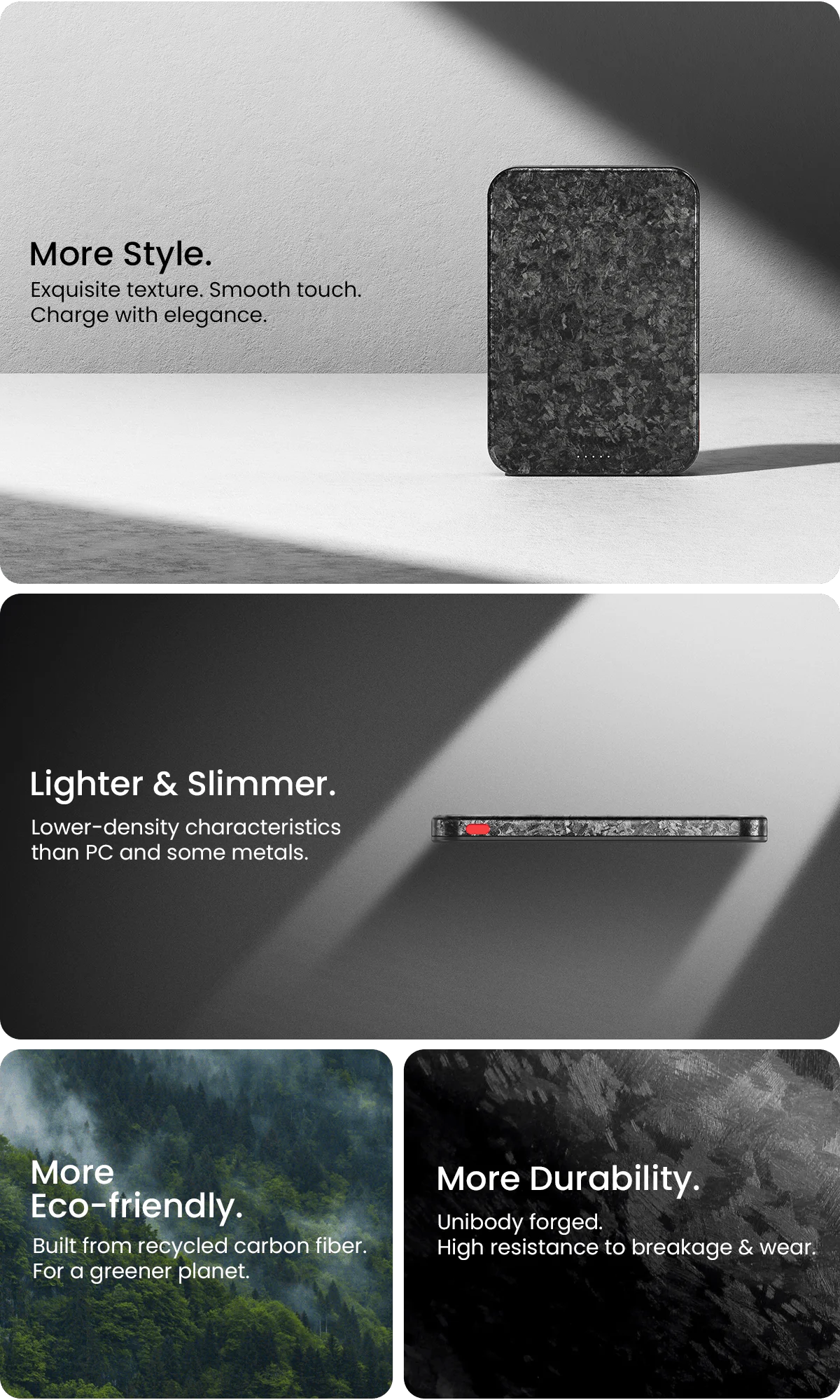 SHARGE CarbonMag Magsafe Power Bank Slim Magnetic Portable Charger 5000mAh Carbon Fiber PD 20W Fast Charging for iPhone 16 Pro