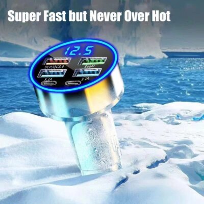 UYUXIO 6 in 1 USB C Car Phone Charger Adapter with Voltage Display Dual PD Super Fast for iPhone 15 Pro max OPPO Samsung Huawei - Image 4