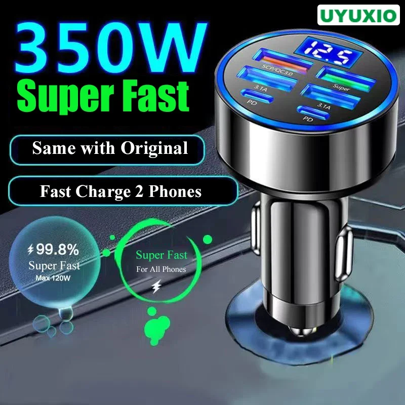 UYUXIO 6 in 1 USB C Car Phone Charger Adapter with Voltage Display Dual PD Super Fast for iPhone 15 Pro max OPPO Samsung Huawei UYUXIO 6 in 1 USB C Car Phone Charger Adapter with Voltage Display Dual PD Super Fast for iPhone 15 Pro max OPPO Samsung Huawei