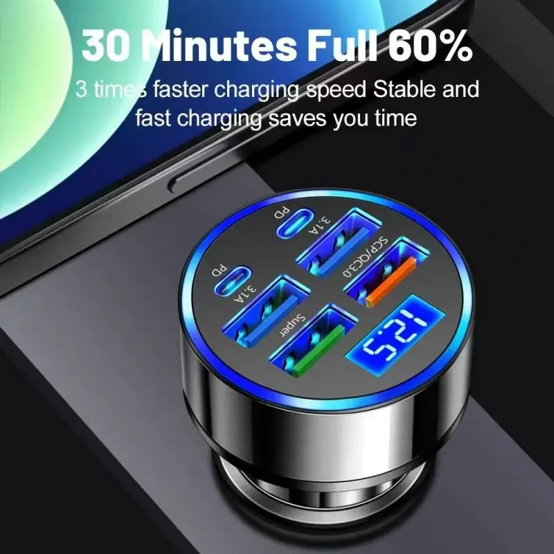 UYUXIO 6 in 1 USB C Car Phone Charger Adapter with Voltage Display Dual PD Super Fast for iPhone 15 Pro max OPPO Samsung Huawei UYUXIO 6 in 1 USB C Car Phone Charger Adapter with Voltage Display Dual PD Super Fast for iPhone 15 Pro max OPPO Samsung Huawei