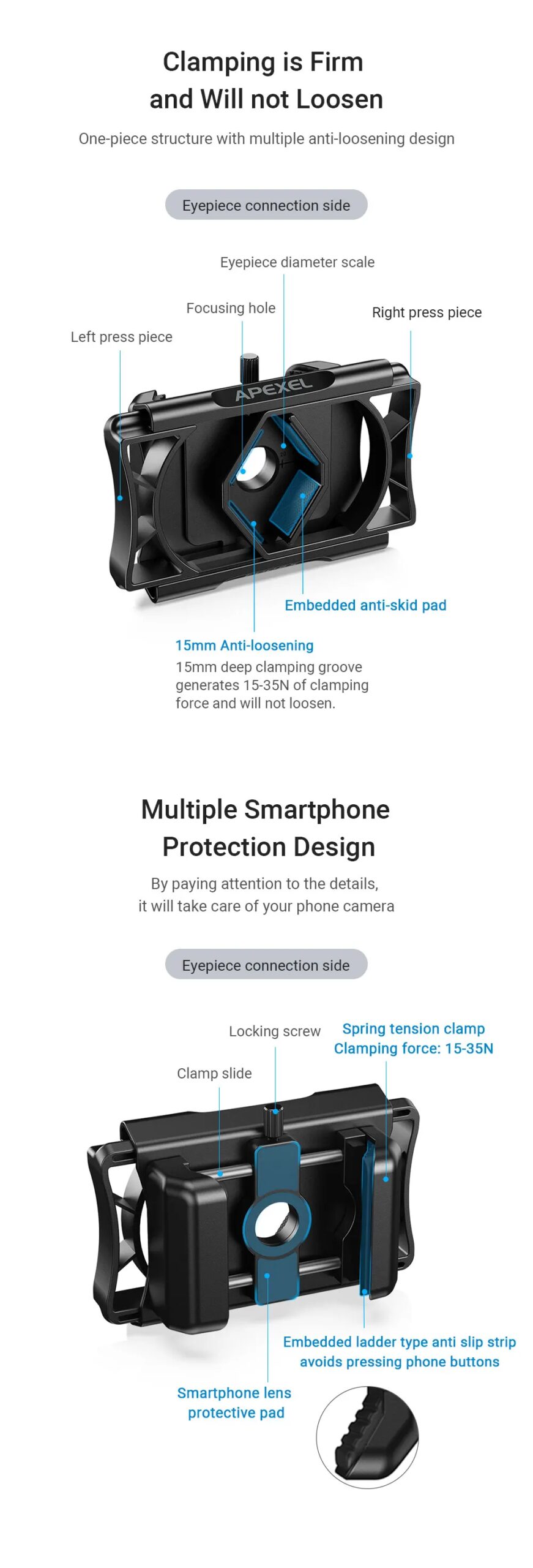 APEXEL New Updated Telescope Phone Adapter 360° Rotation Shooting Binoculars Connector Bracket Clamp for Mobile Phone holder APEXEL New Updated Telescope Phone Adapter 360° Rotation Shooting Binoculars Connector Bracket Clamp for Mobile Phone holder