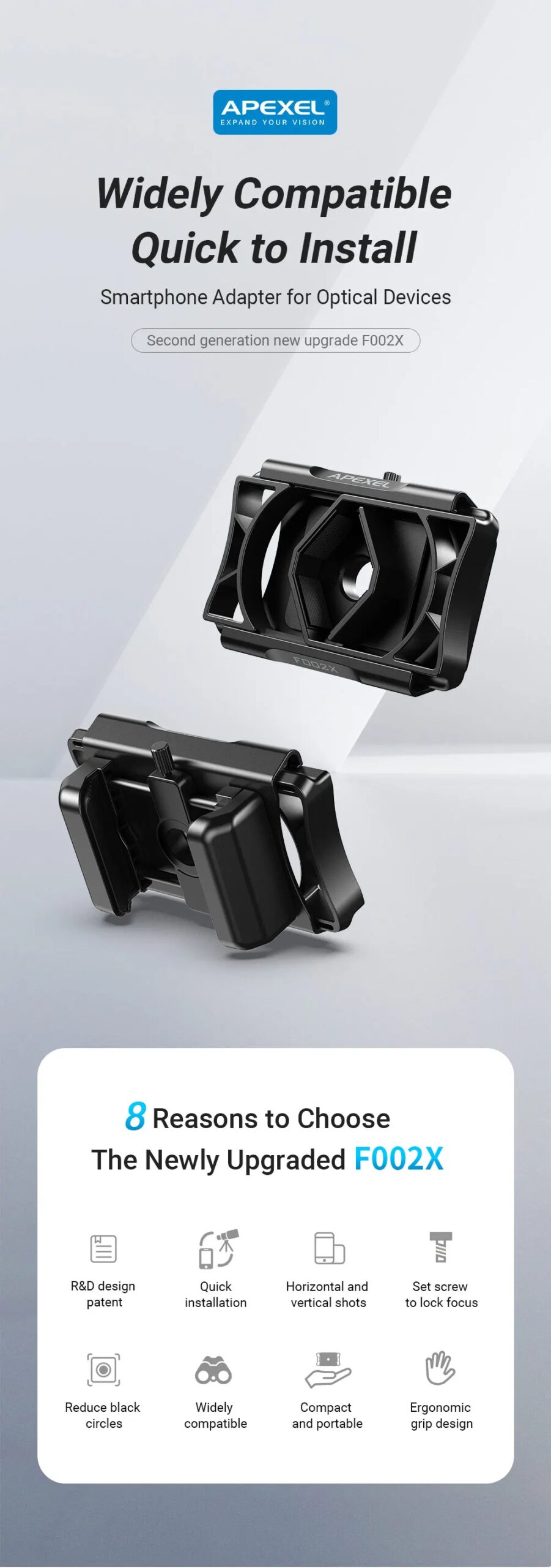 APEXEL New Updated Telescope Phone Adapter 360° Rotation Shooting Binoculars Connector Bracket Clamp for Mobile Phone holder APEXEL New Updated Telescope Phone Adapter 360° Rotation Shooting Binoculars Connector Bracket Clamp for Mobile Phone holder