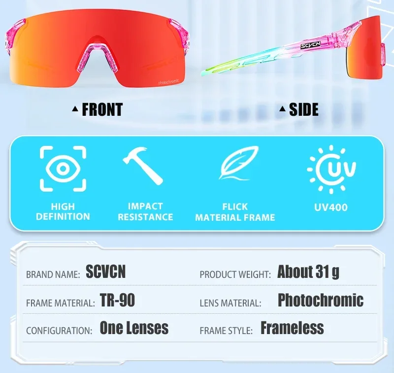 SCVCN New Photochromic Sunglasses Man MTB Climbing Glasses Outdoor Sports Bike Cycling Glasses Women Driving Bicycle Goggles