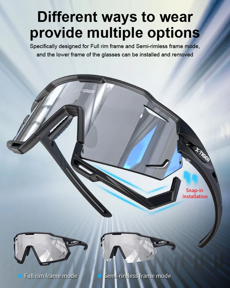 X-TIGER Cycling Glasses Photochromic Sports Sunglasses UV400 Anti Glare Lightweight Bicycle Glasses Men's Women Cycling Eyewear