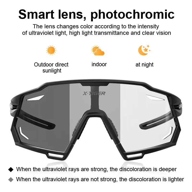 X-TIGER Cycling Glasses Photochromic Sports Sunglasses UV400 Anti Glare Lightweight Bicycle Glasses Men's Women Cycling Eyewear