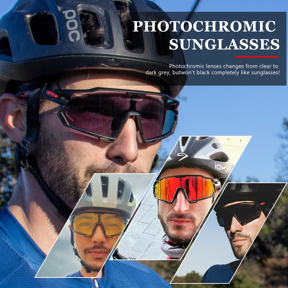 X-TIGER Cycling Glasses Photochromic Sports Sunglasses UV400 Anti Glare Lightweight Bicycle Glasses Men's Women Cycling Eyewear