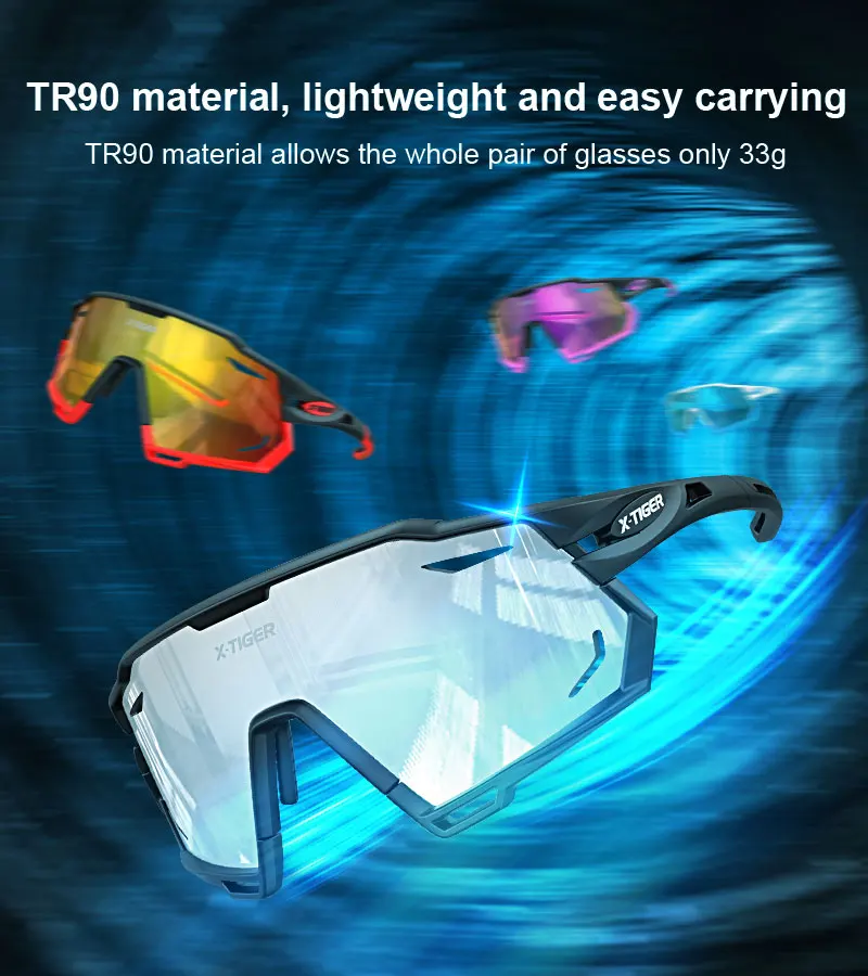 X-TIGER Cycling Glasses Photochromic Sports Sunglasses UV400 Anti Glare Lightweight Bicycle Glasses Men's Women Cycling Eyewear